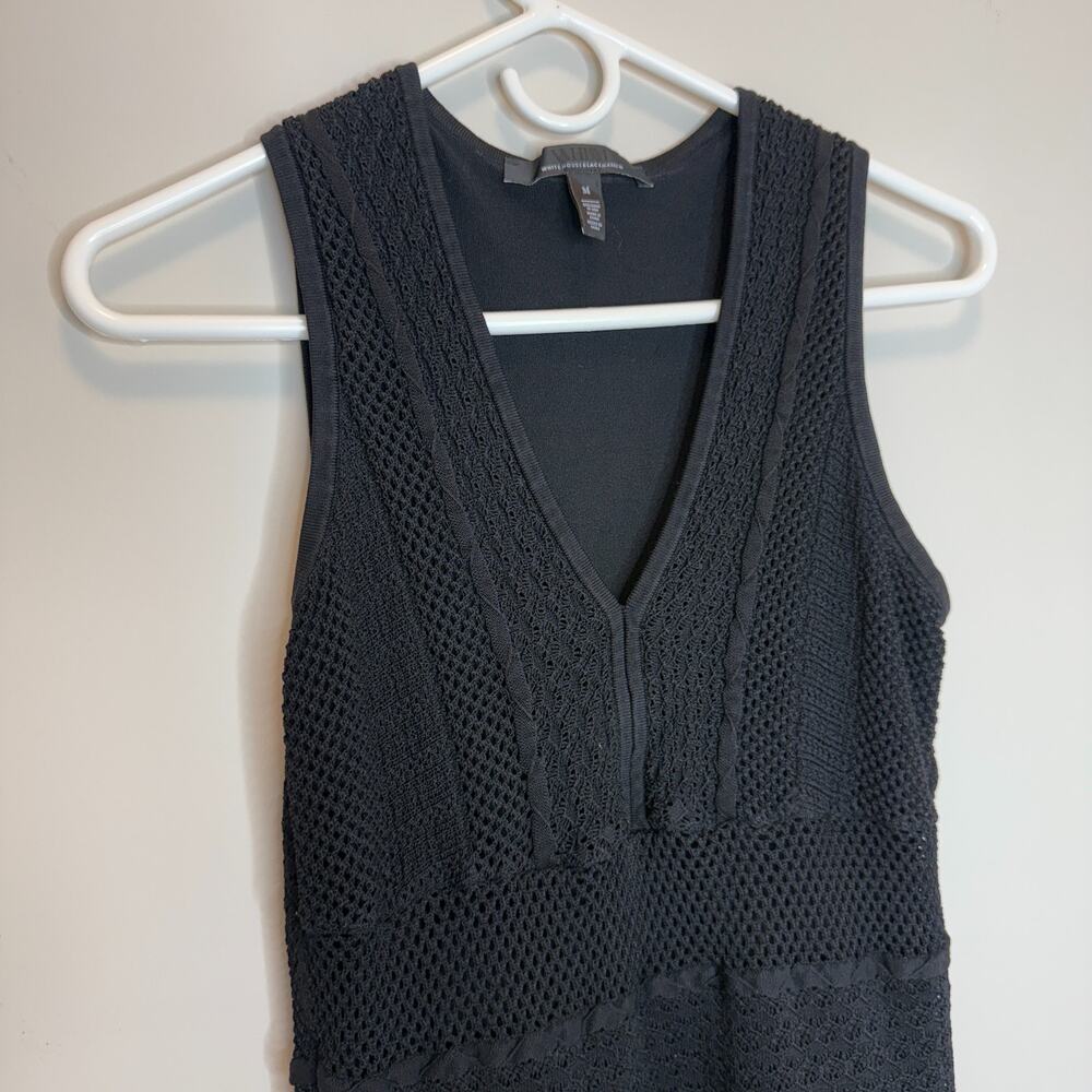 White House Black Market Womens Sweater Tank Medium Black Knit Whimsigoth Grunge - Picture 3 of 5